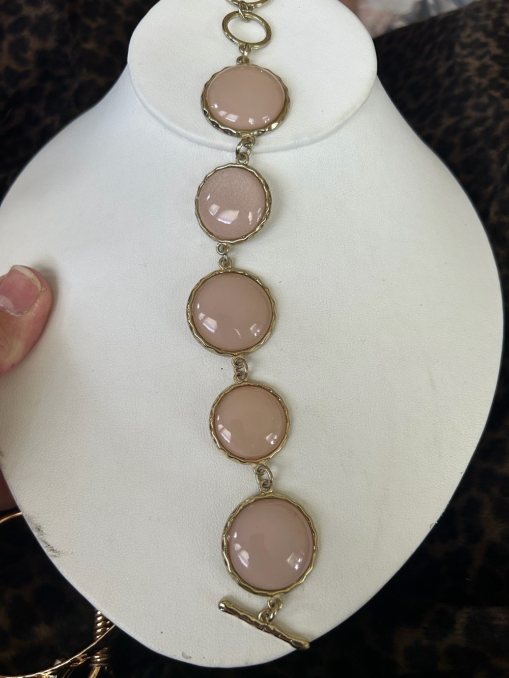 Gold-Tone Pink Enamel Disc Bracelet